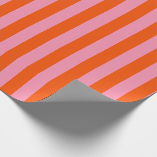 赤オストライプレンジとピンクの縦型パターン ラッピングペーパー (角)