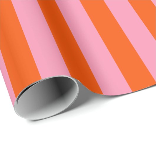 赤オストライプレンジとピンクの縦型パターン ラッピングペーパー (ロールコーナー)