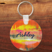 赤オパーソナライズされたレンジイエロー抽象芸術アート キーホルダー (正面)