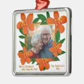 赤オモダンレンジ金ゴールドフローラ写真クリスマス メタルオーナメント (左)