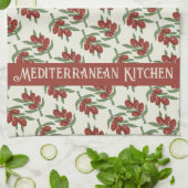 赤オリーブ柄イエローキッチンタオル キッチンタオル (折り畳み)