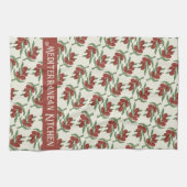 赤オリーブ柄イエローキッチンタオル キッチンタオル (横)