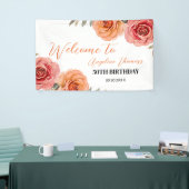 赤オレンかわいらしジバラフローラ歓迎誕生日 横断幕 (トレードショー)