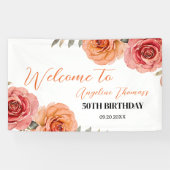 赤オレンかわいらしジバラフローラ歓迎誕生日 横断幕 (横)