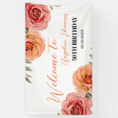 赤オレンかわいらしジバラフローラ歓迎誕生日 横断幕 (縦)