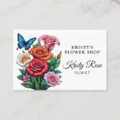 赤オレンエレガントジバラフラワーバタフライフローリスト 名刺 (正面)