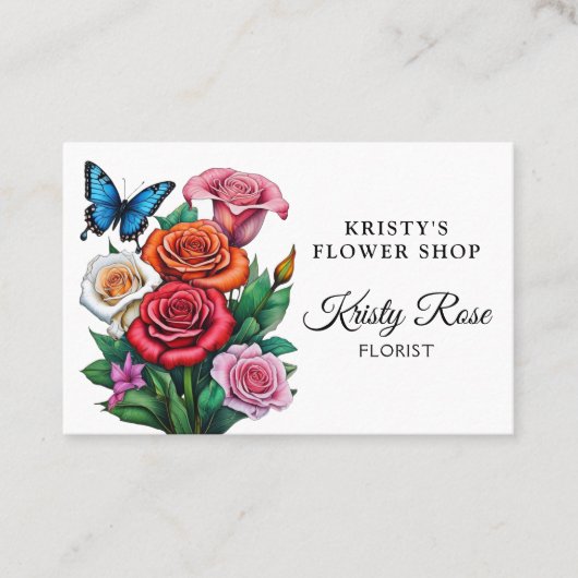 赤オレンエレガントジバラフラワーバタフライフローリスト 名刺 (正面)