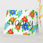 赤オレンジと青 カード (黄色い花)