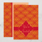 赤オレンジのアラベスクモロッカングラフィック 招待状 (正面/裏面)