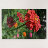 赤オレンジのダリアの花束, 赤い花の庭園 ジグソーパズル (横)