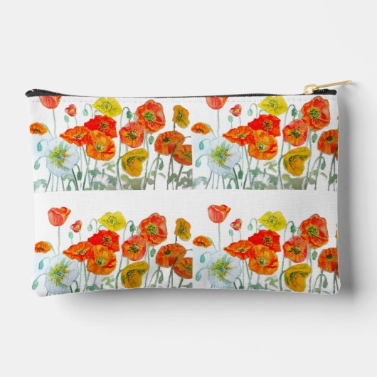 赤オレンジのポピー水彩花のリボン アクセサリーポーチ (裏面)