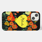 赤オレンジのポピー花の水彩画の女性の名前 iPhoneケース (裏面横)