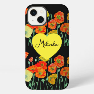 赤オレンジのポピー花の水彩画の女性の名前 iPhone 13ケース