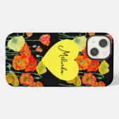 赤オレンジのポピー花の水彩画の女性の名前 iPhoneケース (裏面横)