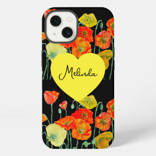 赤オレンジのポピー花の水彩画の女性の名前 iPhone 13ケース