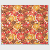 赤オレンジの柑橘類とスパイスメリークリスマス ラッピングペーパー (フラット)