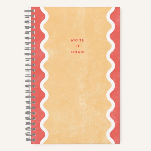 赤オレンジの波線スパイラルジャーナルノートブック ノートブック (正面)