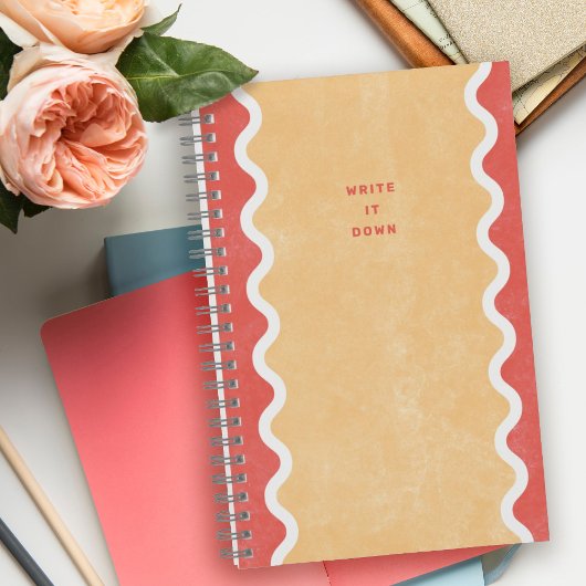 赤オレンジの波線スパイラルジャーナルノートブック ノートブック