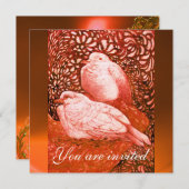 赤オレンジの白い鳩 招待状 (正面/裏面)