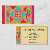 赤オレンジイエローキルトパッチワークブロックアート 名刺 (正面/裏面)