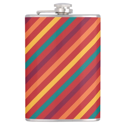 赤オレンジイエローティール（緑がかった色）ストライプ フラスク (正面)