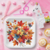 赤オレンジイエローティール（緑がかった色）紅葉 ペーパープレート (パーティー)