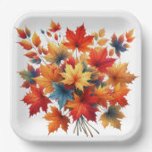 赤オレンジイエローティール（緑がかった色）紅葉 ペーパープレート (正面)