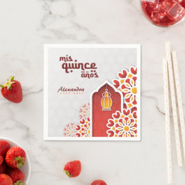 赤オレンジイエローフラワーアラビアンナイトキンセアニラ スタンダードカクテルナプキン