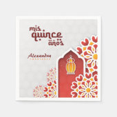 赤オレンジイエローフラワーアラビアンナイトキンセアニラ スタンダードカクテルナプキン (正面)