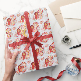 赤オレンジイエローフラワーアラビアンナイトキンセアニラ ラッピングペーパー