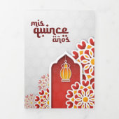 赤オレンジイエローフラワーアラビアンナイトキンセアニラ 三つ折り招待状 (カバー)