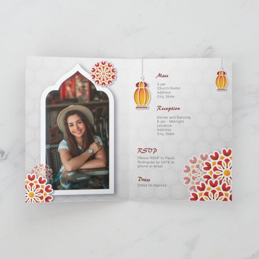 赤オレンジイエローフラワーアラビアンナイトキンセアニラ 招待状 (内部)