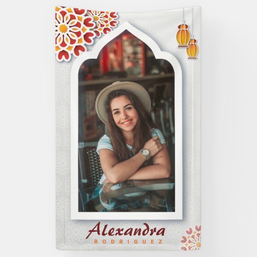 赤オレンジイエローフラワーアラビアンナイトキンセアニラ 横断幕 (縦)