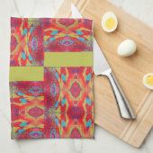 赤オレンジイエローブルー抽象芸術アクリル キッチンタオル (四つ折り)