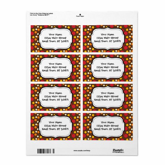 赤オレンジイエローホワイトブラウン水玉模様パターン ラベル (フルシート)