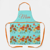 赤オレンジイエローポピー花フローラムームマザー エプロン (正面)