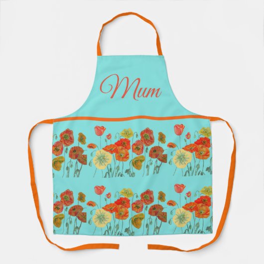 赤オレンジイエローポピー花フローラムームマザー エプロン (正面)
