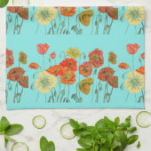 赤オレンジイエローポピー花フローラムームマザー キッチンタオル (折り畳み)