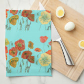 赤オレンジイエローポピー花フローラムームマザー キッチンタオル (四つ折り)