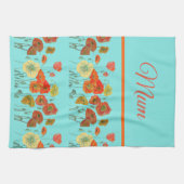 赤オレンジイエローポピー花フローラムームマザー キッチンタオル (横)