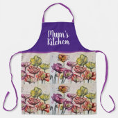 赤オレンジイエローポピー花ポピーフローラアート エプロン (正面)