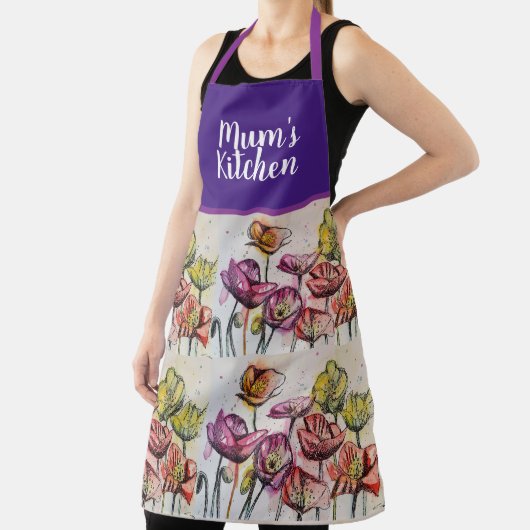 赤オレンジイエローポピー花ポピーフローラアート エプロン (インサイチュ)