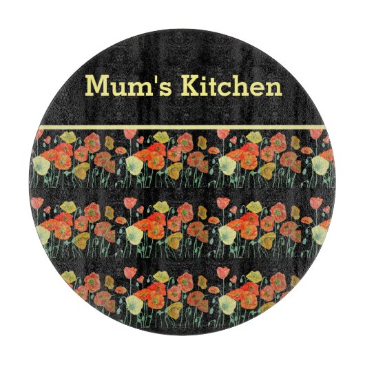 赤オレンジイエローポピー花ポピーフローラアート カッティングボード (正面)