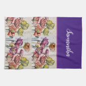 赤オレンジイエローポピー花ポピーフローラアート キッチンタオル (横)