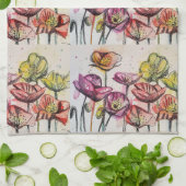 赤オレンジイエローポピー花ポピーフローラアート キッチンタオル (折り畳み)