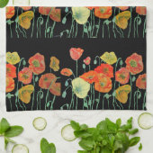 赤オレンジイエローポピー花ポピーフローラアート キッチンタオル (折り畳み)