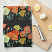 赤オレンジイエローポピー花ポピーフローラアート キッチンタオル (四つ折り)