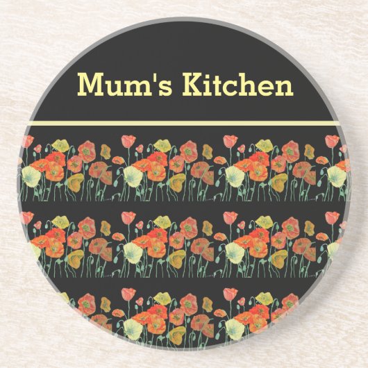 赤オレンジイエローポピー花ポピーフローラアート コースター (正面)