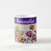 赤オレンジイエローポピー花ポピーフローラアート コーヒーマグカップ (中央)