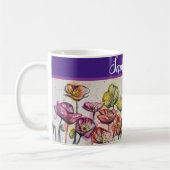 赤オレンジイエローポピー花ポピーフローラアート コーヒーマグカップ (左)